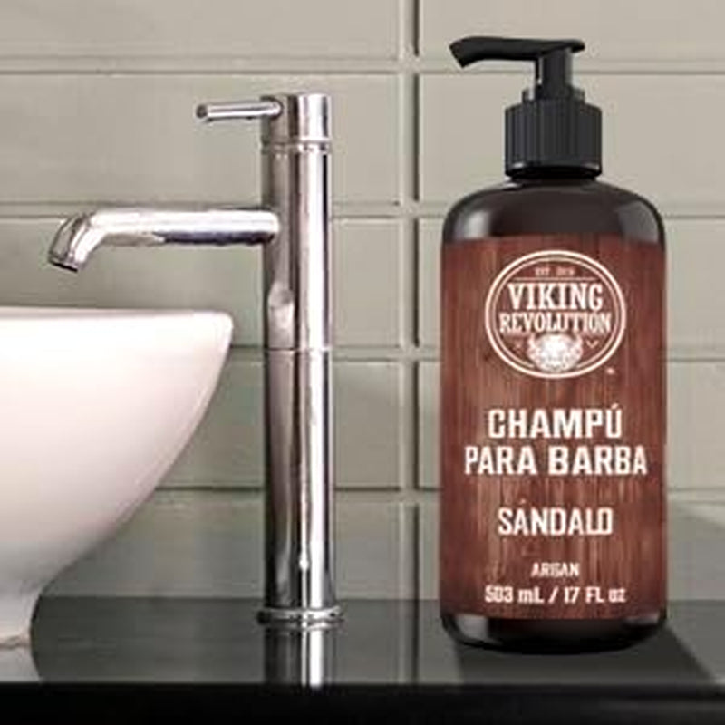 Viking Revolution Champú Para Barba Con Aceites De Argán Y Jojoba, Suaviza Y Fortalece, Aroma a Sándalo, Champú De 17 Onzas
