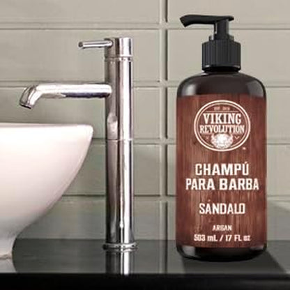 Viking Revolution Champú Para Barba Con Aceites De Argán Y Jojoba, Suaviza Y Fortalece, Aroma a Sándalo, Champú De 17 Onzas