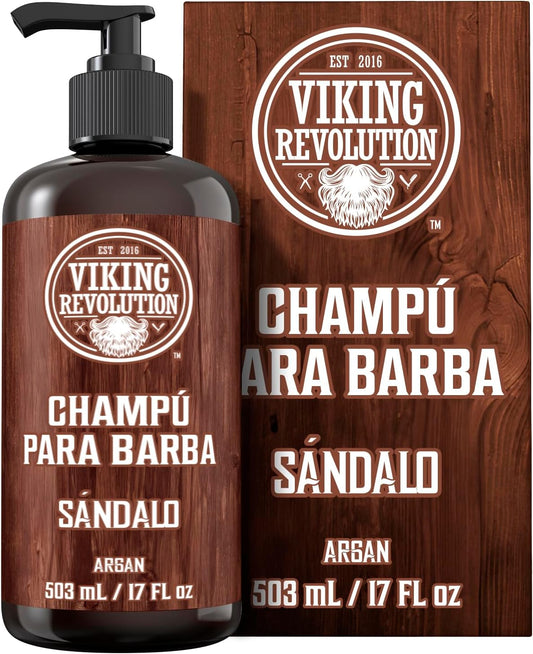Viking Revolution Champú Para Barba Con Aceites De Argán Y Jojoba, Suaviza Y Fortalece, Aroma a Sándalo, Champú De 17 Onzas