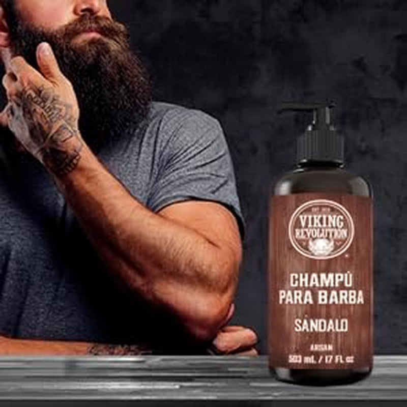 Viking Revolution Champú Para Barba Con Aceites De Argán Y Jojoba, Suaviza Y Fortalece, Aroma a Sándalo, Champú De 17 Onzas