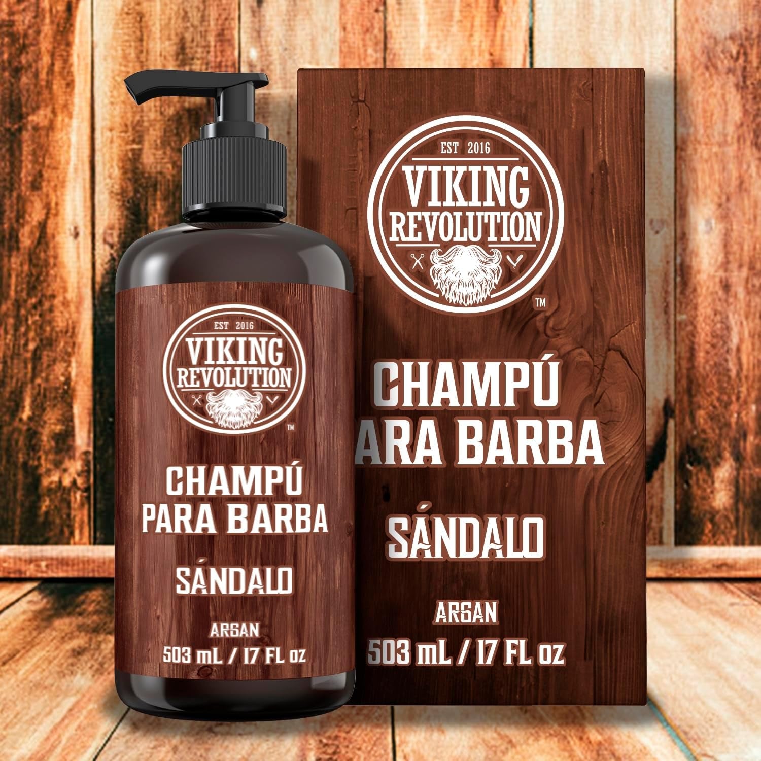 Viking Revolution Champú Para Barba Con Aceites De Argán Y Jojoba, Suaviza Y Fortalece, Aroma a Sándalo, Champú De 17 Onzas